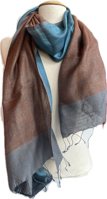 Shawl Pradan dubbel blauw/koper, 60x200