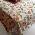 Beddensprei Crewel paars/oranje op linnen, 260x260 cm