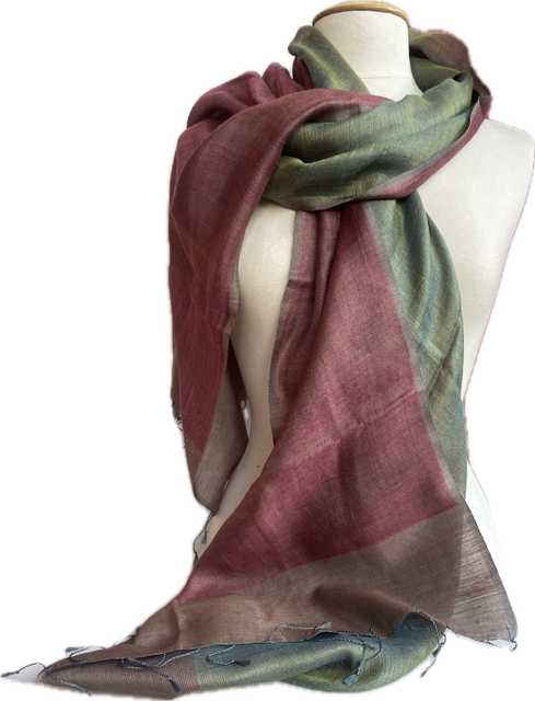 Shawl Pradan dubbel roze/groen, 60x200