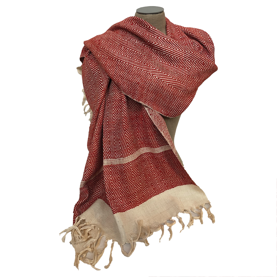 Scarf Pradan Tussar Herringbone Red, 65x210